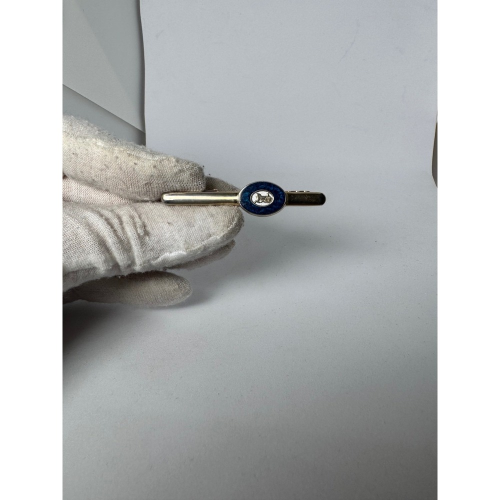 Vintage  CELINE Paris‎ Navy Blue Enamel Carriage Horse Tie Clip Clasp - Picture 6 of 10